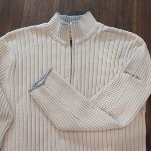 DKNY Ribbed Mock Neck Zip Up Sweater Mens XL Beige 100% Cotton Long Sleeve. Size